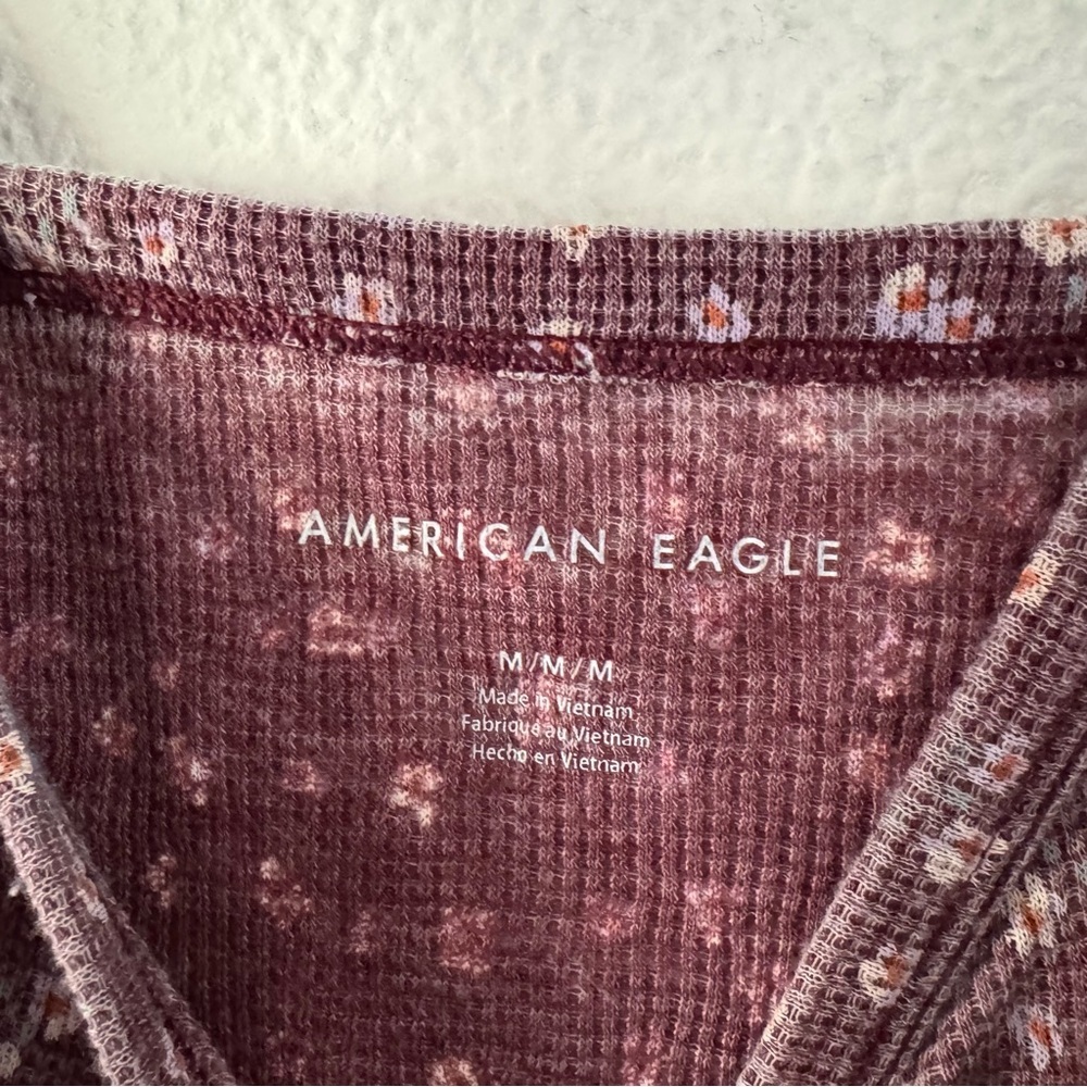 American Eagle Cropped Ditsy Floral Burgundy  Waffle Knit Cami Medium Ethereal - Picture 6 of 15